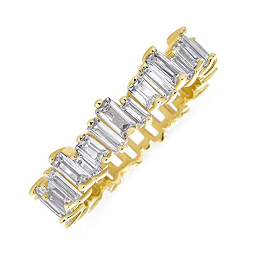 Bling Jewelry Moderner klassischer Zirkonia AAA CZ gestaffelter abwechselnder Zickzack-Baguette-Jahrestags-Ewigkeits-Ehering für Frauen 14K vergoldet .925 Sterlingsilber von Bling Jewelry