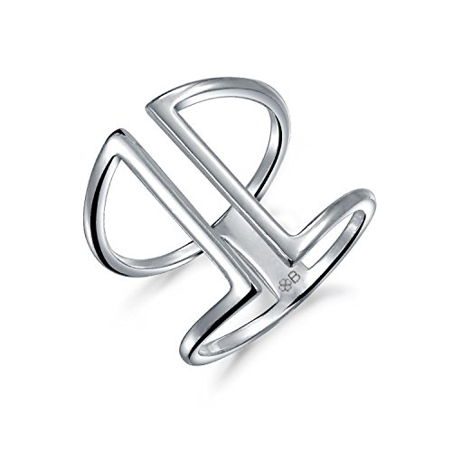 Moderner trendiger Mode geometrischer doppelter breiter vertikaler Barrenring .925 Sterling Silberring für Teenager-Mädchen verstellbar von Bling Jewelry