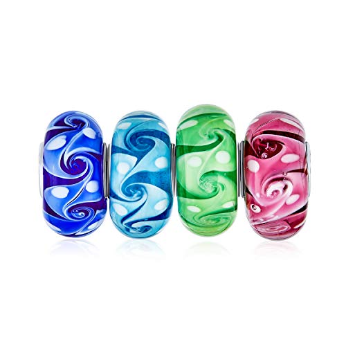 Murano Glas Multi Color Mix Bundle Set Von 4 Spacer Bead Fit European Ocean Wave Swirl Charme Bead Für Frauen Teen .925 Sterling Silber Fits European Bracelet von Bling Jewelry