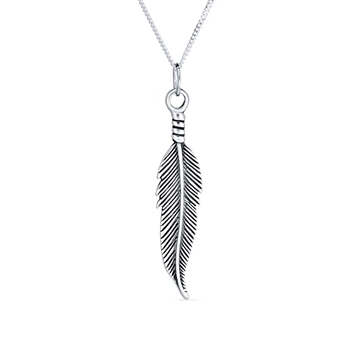 Native American Stil Feder Blatt Baumelnden Anhänger Charme Böhmischen Halskette Western-Schmuck Für Frauen Geschwärzt Antiqued .925 Sterlingsilber 18 Zoll von Bling Jewelry