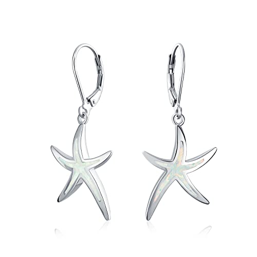 Nautische Aquatische Tropische Strandurlaub Irisierende Weiße Kreierte Opal Einlage Seestern Hänge Ohrringe Für Frauen .925 Sterlingsilber Leverback. von Bling Jewelry