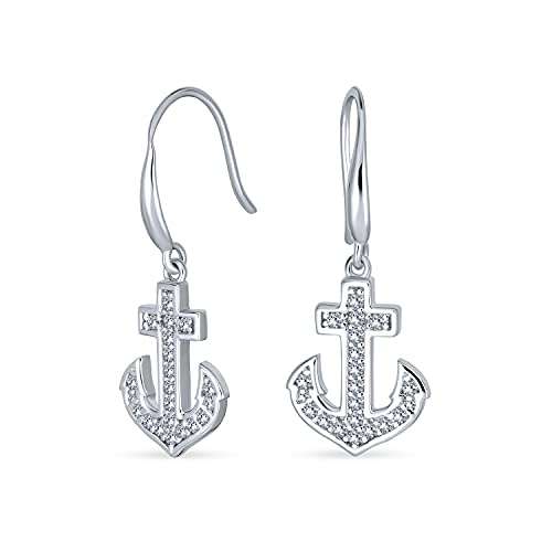 Sommer Spaß Nautisch Tropisch Urlaub Memento Boot Anker Baumelnd Ohrringe, Pave Cubic Zirkonia CZ Akzente, 925 Sterlingsilber Für Frauen Und Jugendliche von Bling Jewelry