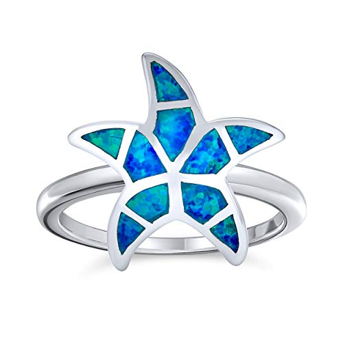 Nautische Tropical Strand Blau Erstellt Opal Inlay Seestern Ring Für Frauen .925 Sterling Silber von Bling Jewelry