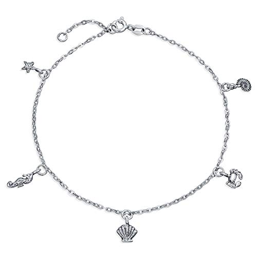 Bling Jewelry Nautischer Multi Charm Anhänger Seestern Krabbe Seepferdchen Muschel Fußkettchen Fußkettchen Für Frauen .925 Sterlingsilber Verstellbar 9 Bis 10 Zoll Mit Verlängerungskette von Bling Jewelry