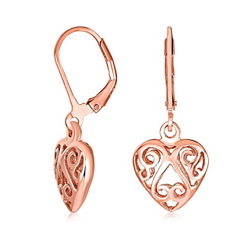 Leichte Scroll-Filigree-Ohrringe mit mehreren Herzformen, Puff-Herzen, Tropfen, Hänger für Frauen, Freundin, rosévergoldet, .925 Sterlingsilber, Klappverschluss. von Bling Jewelry