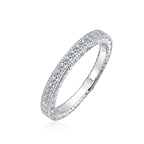 Pave Aaa Cz Kubischer Zirkon Dünnen Jahrestag Hochzeit Band Ring Für Frauen Geätzt Milgrain .925 Sterling Silber von Bling Jewelry