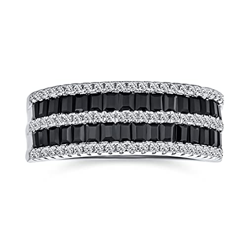 Pave Cubic Zirkonia Zweifarbig breit 4 Reihen Streifen AAA CZ Statement Schwarz & Weiß Hochzeit Halbe Ewigkeit Band Ring für Frauen .925 Sterling Silber von Bling Jewelry