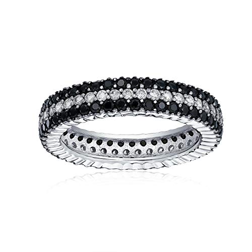 Pave Cubic Zirkonia zweifarbiger 3-reihiger Streifen AAA CZ Statement Schwarz & Weiß Hochzeit Ewigkeit Band Ring für Frauen .925 Sterling Silber von Bling Jewelry