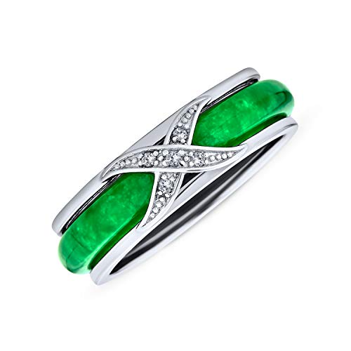 Pave Cz Accent Criss Cross Cubic Zirconia X Kiss Dyed Grün Jade Band Ring Für Frauen Für Freundin .925 Sterling Silber von Bling Jewelry