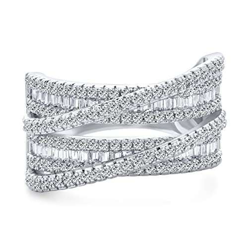 Personalisieren Art Deco Stil Pave AAA CZ Crossover Criss Cross Kostüm Faux Stacking Wide Statement Cocktail 4 Reihe Baguette Multi Band Ring für Frauen Silber Rhodiniert Anpassbar Anpassbar Personalisieren Art Deco Stil Pave AAA CZ Crossover Criss Cross Kostüm Faux Stacking Wide Statement Cocktail 4 Reihe Baguette Multi Band Ring für Frauen Silber Rhodiniert Anpassbar Anpassbar von Bling Jewelry