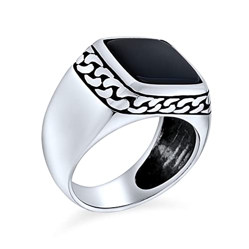 Personalisieren Retro Klassisch Elegant Kette Link Akzent Schwarz Onyx Edelstein Quadratisch Siegelring Für Männer Schwer Oxidiert .925 Sterling Silber Handgefertigt In Der Türkei von Bling Jewelry