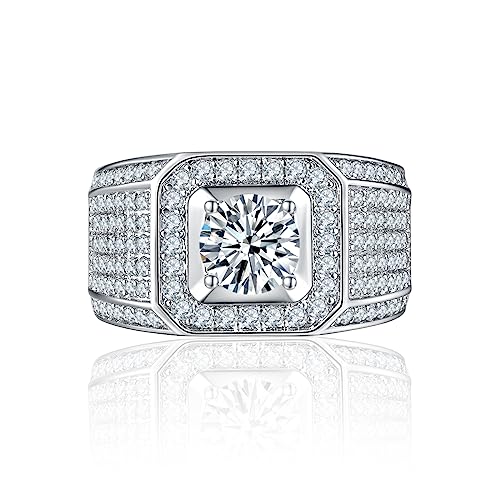 Personalisieren Sie 2Ct Clear AAA CZ Statement Halo Square Princess Cut Solitaire Herren Verlobungsring Wide Micro Pave Band Silber Vergoldet Customizable von Bling Jewelry