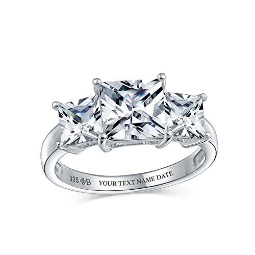 Personalisieren Sie 3Ctw Quadrat Aaa Cz Princess Cut Versprechen Ring Kubischer Zirkon Vergangenheit Gegenwart Zukunft Drei Stein Verlobungsring Für Frauen .925 Sterlingsilber Individuelle Gravur von Bling Jewelry