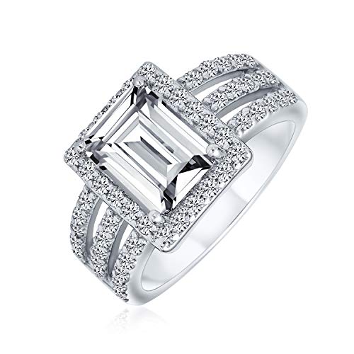 Personalisieren Sie Art Deco Stil 3Ct Rechteck Aaa Cz Emerald Cut Halo Verlobungsring Für Frauen Breites Band .925 Sterling Silber Personalisierbar von Bling Jewelry