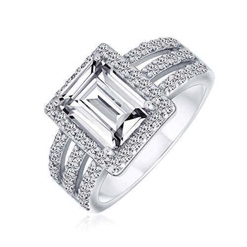 Personalisieren Sie Art Deco Stil 3Ct Rechteck Aaa Cz Emerald Cut Halo Verlobungsring Für Frauen Wide Band .925 Sterling Silber Anpassbar von Bling Jewelry
