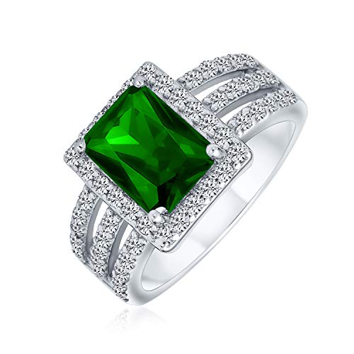 Personalisieren Sie Art Deco Stil 3Ct Rechteck Aaa Cz Grün Emerald Cut Halo Verlobungsring Für Frauen Breites Band .925 Sterling Silber Personalisierbar von Bling Jewelry