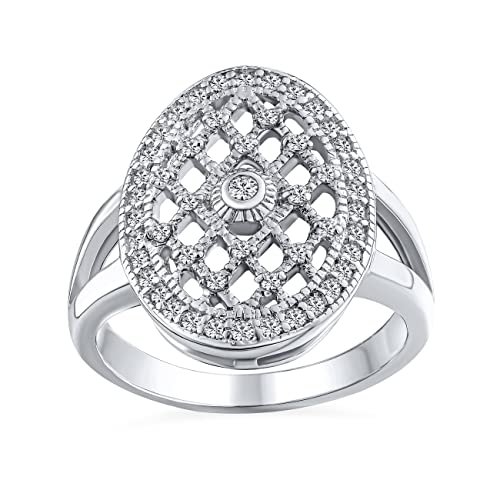 Personalisieren Sie Art Deco Stil Mode Große Ovale Pave Cluster Cz Verlobungsring Erklärung Für Frauen Für Teenager .925 Sterling Silber Anpassbar von Bling Jewelry