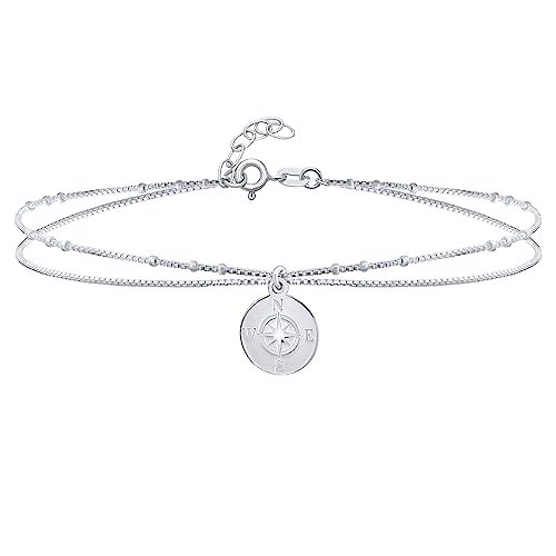Personalisieren Sie Den Nautischen Reiseschutz Medaillon Inspirierenden Doppelketten Kompass Fußkettchen Knöchelarmband Für Frauen .925 Sterling Silber 9 10 Zoll Verstellbar Und Anpassbar von Bling Jewelry