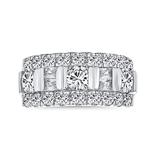 Personalisieren Sie Kanalset AAA CZ Abwechselndes Rundes Baguette Breites Paar Art Deco Stil Ehering Für Frauen .925 Sterlingsilber 9MM Anpassbar von Bling Jewelry