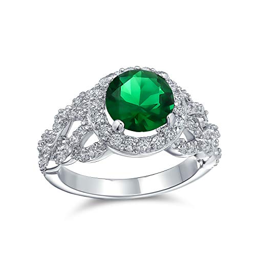 Personalisieren Sie Fashion Round CZ Pave Simulated Emerald Green Art Deco Style Cocktail Ring Silber Plattiert 3CT Statement Für Frauen Anpassbar von Bling Jewelry
