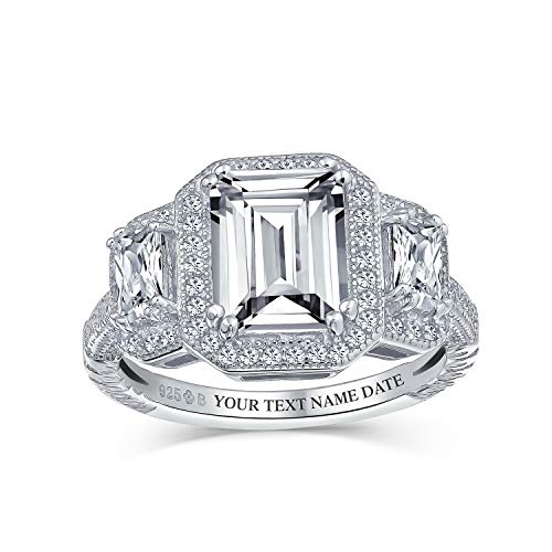 Personalisieren Sie Nachlass Vintage Art Deco Stil 3Ct Aaa Cz Halo Rechteck Smaragd Schliff Erklärung Verlobungsring Für Frauen Cz Baguette Seite Steine .925 Sterling Silber Brauch Graviert von Bling Jewelry