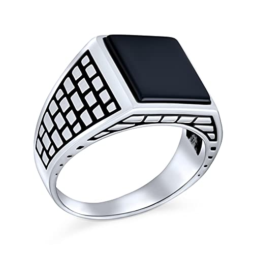 Personalisieren Sie Retro Klassisch Elegant Kopfsteinpflaster Ziegel Akzent Schwarz Onyx Edelstein Rechteck Siegelring Für Männer Schwer Oxidiert .925 Sterling Silber Handgefertigt In Der Türkei von Bling Jewelry