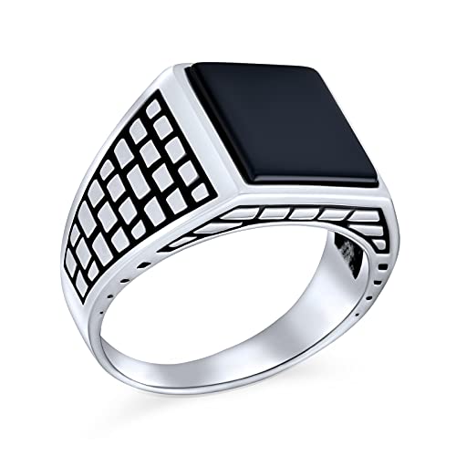 Personalisierter Retro Klassischer Eleganter Kopfsteinpflaster Ziegel Akzent Schwarzer Onyx Edelstein Rechteck Siegelring Für Männer Schwer Oxidiert .925 Sterlingsilber Handgefertigt In der Türkei von Bling Jewelry