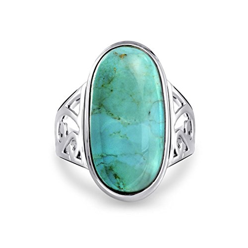 Personalisieren Sie Southwest Boho Style Große Kuppel Oval Cabochon Edelstein Lünette Set Blau Türkis Western Statement Ring Für Frauen Filigrane Scroll Band .925 Sterling Silber Anpassbar von Bling Jewelry