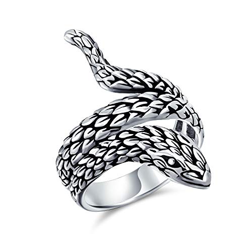 Personalisieren Sie Unisex-Boho-Mode-Anweisung Vintage-Stil Garten Tier Haustier Reptil Ägyptischen Wrap Coil Serpent Schlange Ring Band Für Männer Frauen Oxidiert .925 Sterling Silber Anpassbar von Bling Jewelry