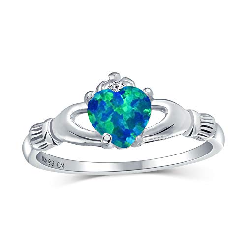 Personalisieren Sorority Sister Bff Keltischen Irischen Freundschaft Versprechen Krone Herz Blau Erstellt Opal Claddagh Ring Für Frauen Teen .925 Sterlingsilber Oktober Geburtsstein Anpassbar von Bling Jewelry