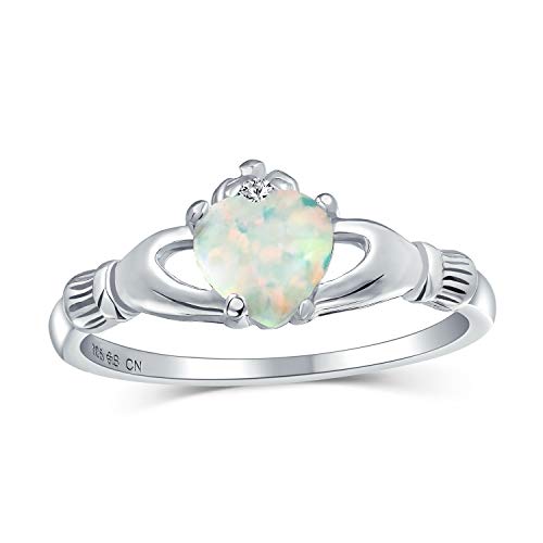 Personalisieren Sorority Sister Bff Keltischen Irischen Freundschaft Versprechen Krone Herz Weiß Erstellt Opal Claddagh Ring Für Frauen Jugendlich .925 Sterlingsilber Oktober Geburtsstein Anpassbar von Bling Jewelry