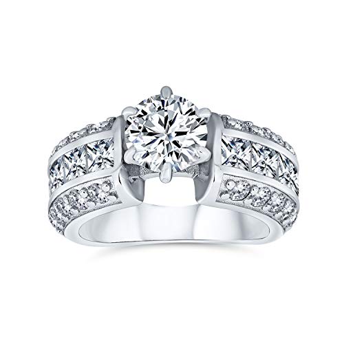 Personalisieren Vintage Art Deco Stil 2CT AAA CZ Runder Solitär Verlobungsring im Brillantschliff für Frauen Breiter 3 Reihen Pave Prinzessin Schnitt Seite Stein Band .925 Sterling Silber Anpassbar von Bling Jewelry