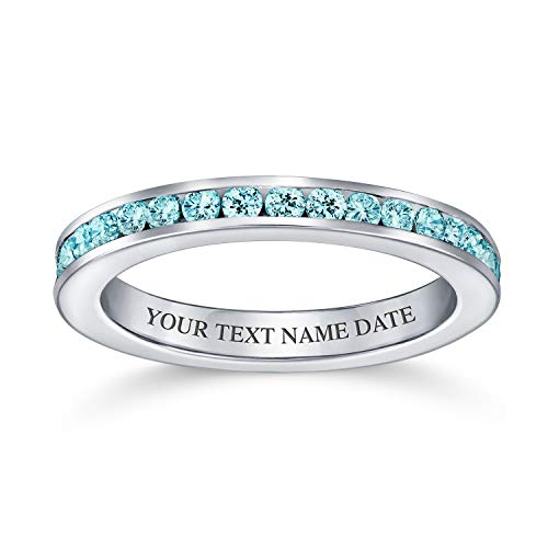 Personalisierte Aqua Blue Cz Kanal Set Eternity Band Ring Für Frauen Simuliert Aquamarin Sterling Silber Kundenspezifische Gravur von Bling Jewelry