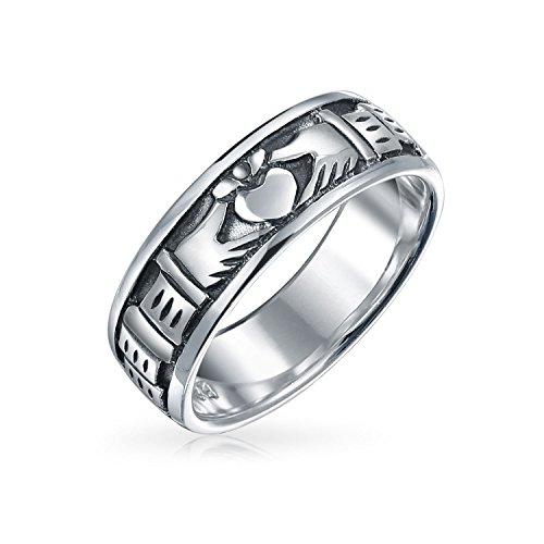 Personalisierte Bff Unisex Keltische Irische Freundschaft Paare Versprechen Claddagh Hochzeit Band Ring Für Männer Frauen Oxidiert .925 Sterling Silber Anpassbar von Bling Jewelry