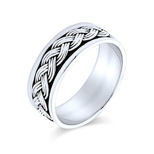Personalisierte Breite Unisex Schwere Geflochtene Weizen Weben Gewebt Draht Twisted Seil Kabel Hochzeit Bandring Für Herren Frauen Abgeschrägte Kante Oxidiert .925 Sterlingsilber 8MM Anpassbar von Bling Jewelry