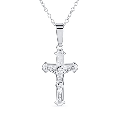 Personalisierte Einfache Christlich Katholische Religiöse Schmuckstücke Traditioneller Leidensweg Jesus Kreuz Anhänger Halskette Für Frauen Und Teenager .925 Sterling Silber 18" Kette Anpassbar von Bling Jewelry