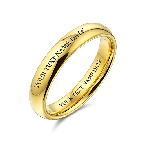 Personalisierte Einfache Dünne Kuppel Paare Titan Hochzeit Band Poliert 14K Gold Plattiert Ring 4Mm Benutzerdefinierte Eingraviert von Bling Jewelry