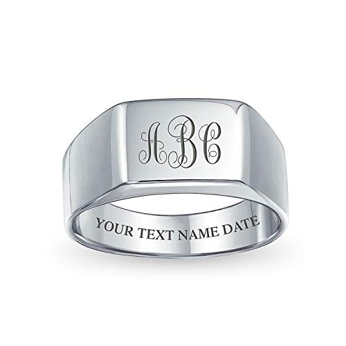 Personalisierter Einfacher Herren Gravur Rechteck Initialen Monogramm Siegelring Für Männer .925 Sterling Silber Individuell Graviert von Bling Jewelry