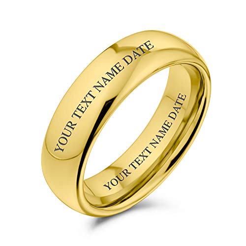 Personalisierte Einfache Kuppel Paare Titanium Hochzeit Band 14K Gold Plattiert Ring Für Männer Für Frauen 6Mm Benutzerdefinierte Eingraviert von Bling Jewelry