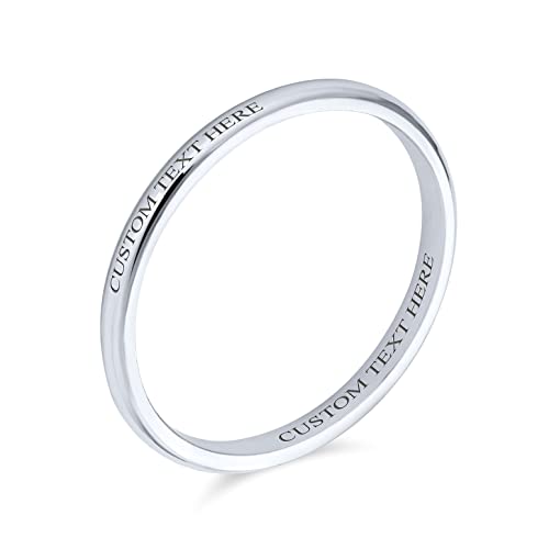 Personalisierter Unisex Einfacher Minimalistischer Dünner Stapelbarer .925 Sterling Silber Paar Ehering Für Frauen Männer 2MM Individuell Graviert von Bling Jewelry