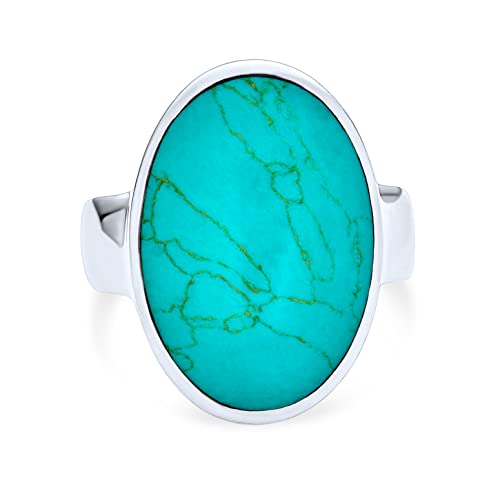 Personalisierte Einfache Südwesten Boho Stil Große Kuppel Oval Cabochon Edelstein Lünette Set Blau Türkis Western Aussage Ring Für Frauen .925 Sterling Silber Anpassbar von Bling Jewelry