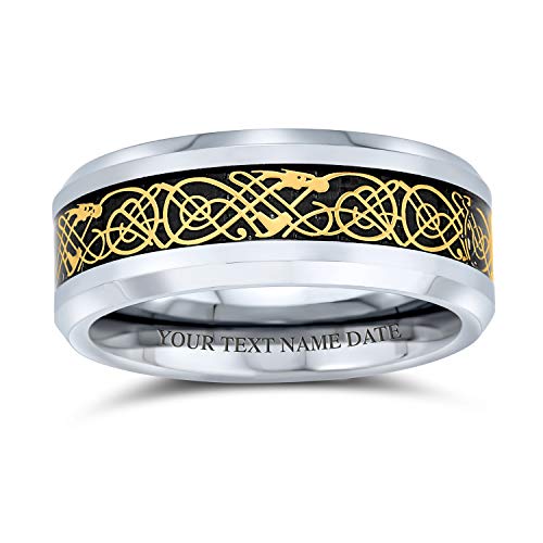 Personalisierte Golden Silver Himmlisch Knot Dragon Inlay Titanium Hochzeit Band Ringe Für Männer Für Frauen 8Mm Benutzerdefinierte Eingraviert von Bling Jewelry