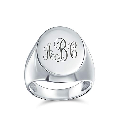 Personalisierte Große Einfache Monogramm Gravierbar .925 Sterling Silber Oval Signet Ring Für Männer Frauen Benutzerdefinierte Eingraviert von Bling Jewelry