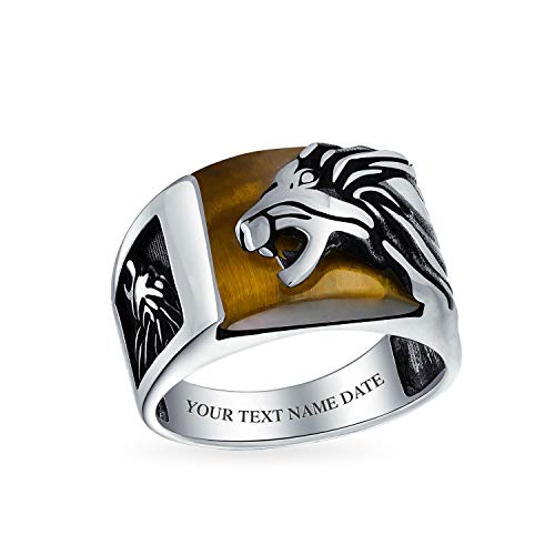 Personalisierte Herren Edelstein Großen Braunen Tiger Eye Lion Ring Für Männer .925 Sterling Silber Brauch Gravur von Bling Jewelry
