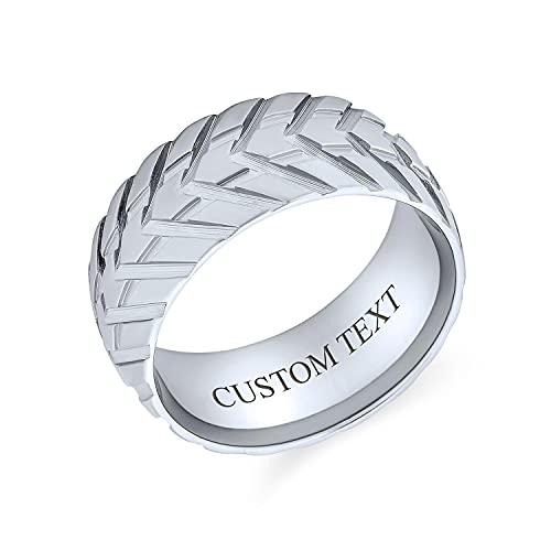 Personalisierte Herren Mechaniker Auto Reifen Lauffläche Band Ring Bikerin Matte Gebürstet Silber Ton Edelstahl 8Mm Brauch Graviert von Bling Jewelry