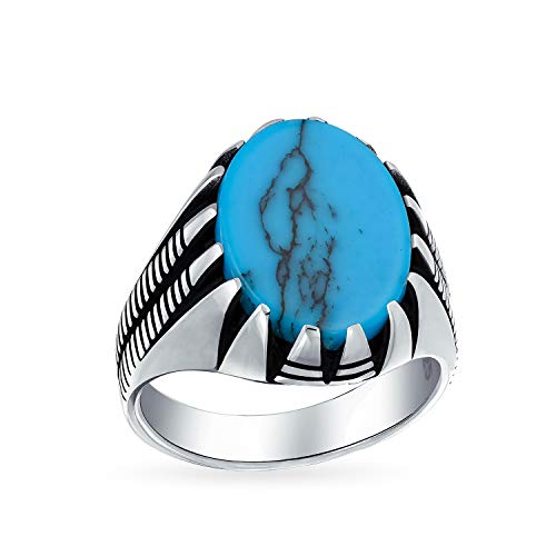 Personalisierte Herren Tier Klaue Set Große Ovale Cabochon Edelstein Blau Erstellt Türkis Signet Statement Western Ring Für Männer Oxidiert .925 Silber Handgefertigt In Der Türkei Anpassbar von Bling Jewelry