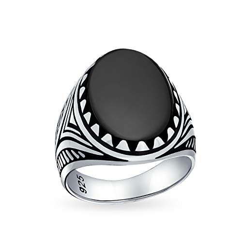 Personalisierte Herren Tier Wolf Klaue Set Große Ovale Cabochon Edelstein Schwarz Onyx Signet Aussage Western Ring Für Männer Oxidiert .925 Silber Handgefertigt In Der Türkei Anpassbar von Bling Jewelry