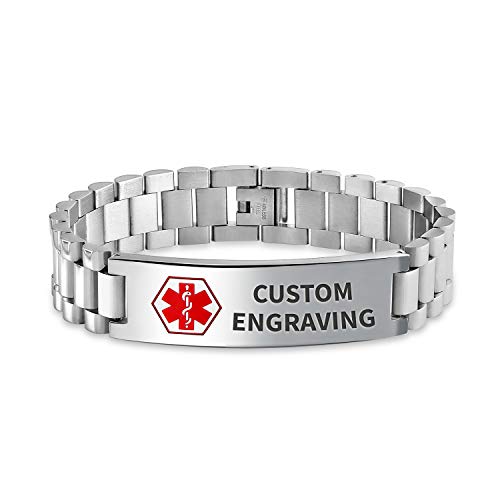 Personalisierte Identifizierung Arzt Medizinische Alarm Id Band Link Armband Für Männer Edelstahl 8,5 Zoll Benutzerdefinierte Eingraviert von Bling Jewelry
