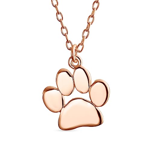 Personalisierte Initialee Alphabet A-Z Zierlich Hund Katze Haustier Kätzchen Welpe Pfote Drucken Anhänger Halskette Tierschmuck Für Frauen Teenager Rosengold Plattiert .925 Sterling Silber von Bling Jewelry