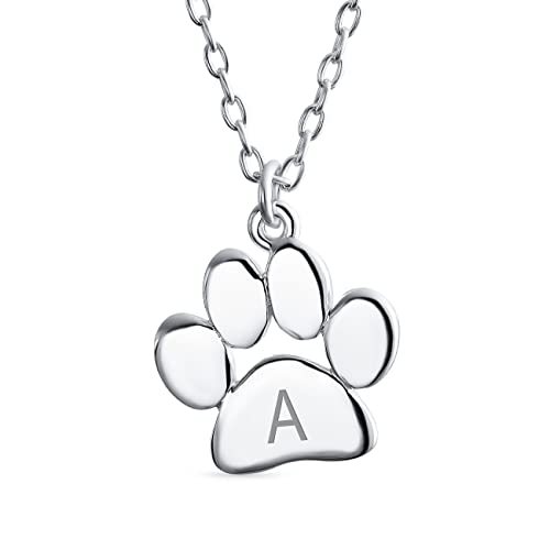Personalisierte Initialee Alphabet Buchstabe A Dainty Hund Katze Haustier Kätzchen Welpe Paw Print Anhänger Halskette Tierschmuck Für Frauen Teen Poliert .925 Sterling Silber Mit Kette Brauch Graviert von Bling Jewelry